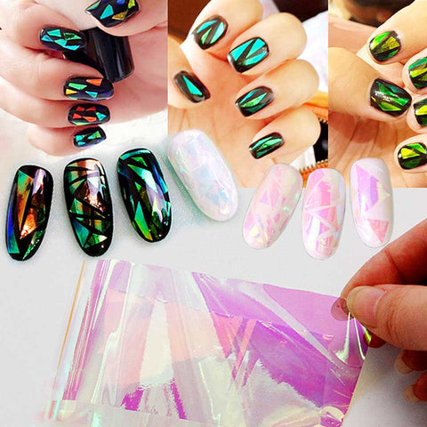 Holographic Foil Polish Translated Nail Transfer Foil for Manicure Wraps Nail Design Broken Glass Nail Art Stickers ZJ1201